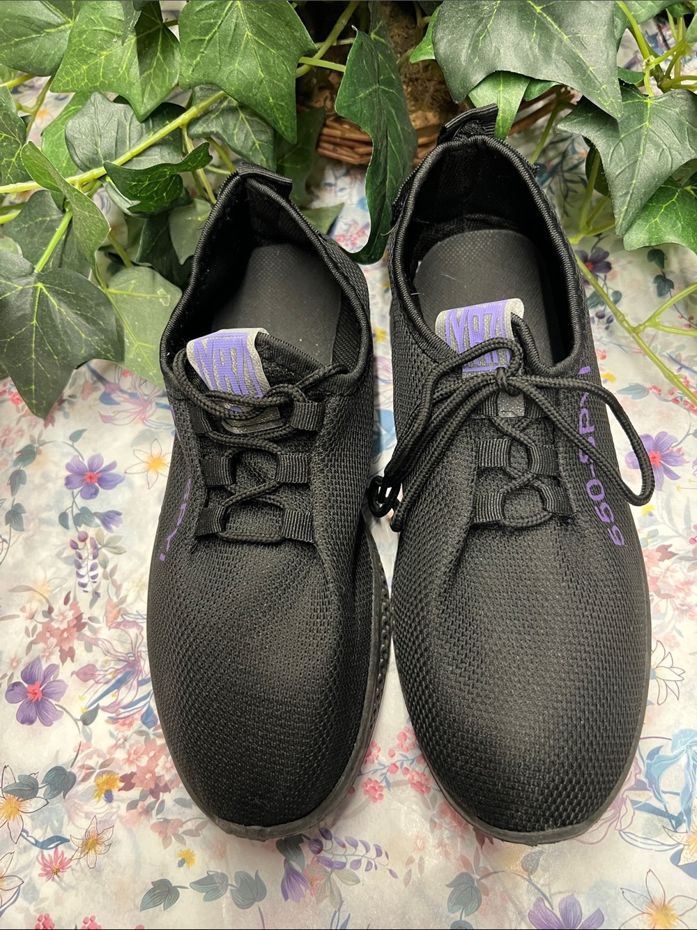 Worn Once-YR7 Black Knit Sneakers with Purple Logo Accents